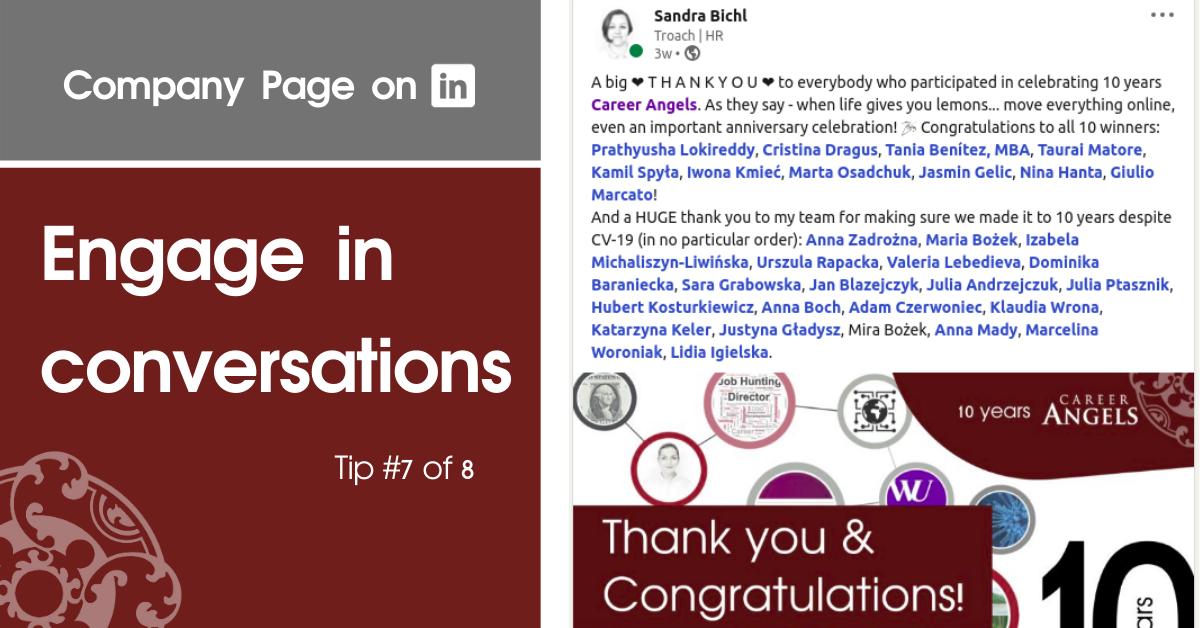 Company Page on LinkedIn: Engage in conversations (Tip #7)