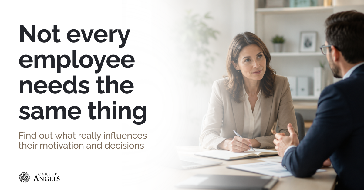 Manager discussing employee motivation, development and retention with an employee during a one-to-one meeting.